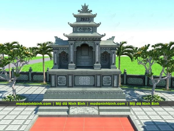 Thiết kế lăng thờ đá tam quan 3 mái đẹp