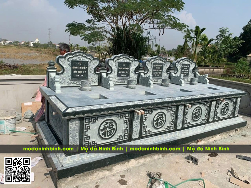 Mẫu Mộ đá đơn tam sơn (mộ bành) - Báo giá Mộ đá đẹp tại Ninh Bình 5 Xây mộ đá chung cho 4 người theo mẫu mộ bành, mộ đá tam sơn