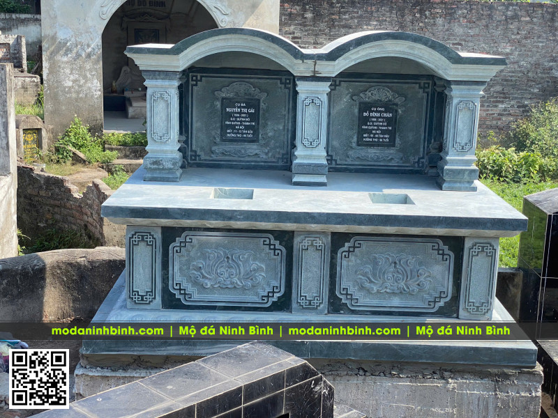 Mẫu Mộ đá đôi có 1 mái vòm đẹp, chất lượng cao (mộ đôi đá xanh rêu) 4 Xây Mộ đá đôi đẹp - trang trọng - độ bền cao