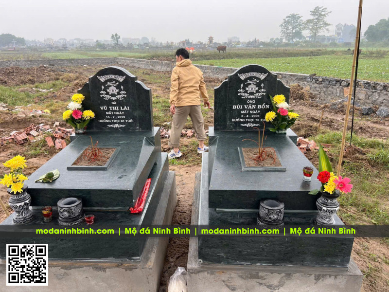 Chú ý xây Mộ cho Bố Mẹ năm 2026 bằng mẫu Mộ đá granite đen Bình Định 8 Lap dat 2 ngoi Mo da granite den Binh Dinh cho phan mo cua Bo Me