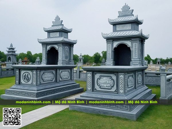 Mẫu Mộ đá 2 mái đẹp bằng đá xanh rêu chất lượng cao