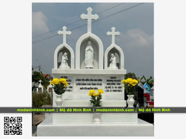 Xây Mộ công giáo đá trắng tự nhiên nguyên khối (mộ đá trắng công giáo) 4 Mo Cong giao trang dep Mo da trang