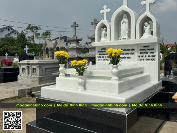 Xây Mộ công giáo đá trắng tự nhiên nguyên khối (mộ đá trắng công giáo)