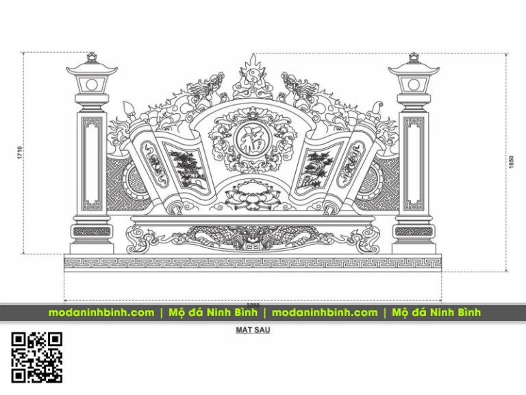 Bản vẽ Bình phong đá rộng 320cm, cao 185cm cho Nhà thờ họ, từ đường