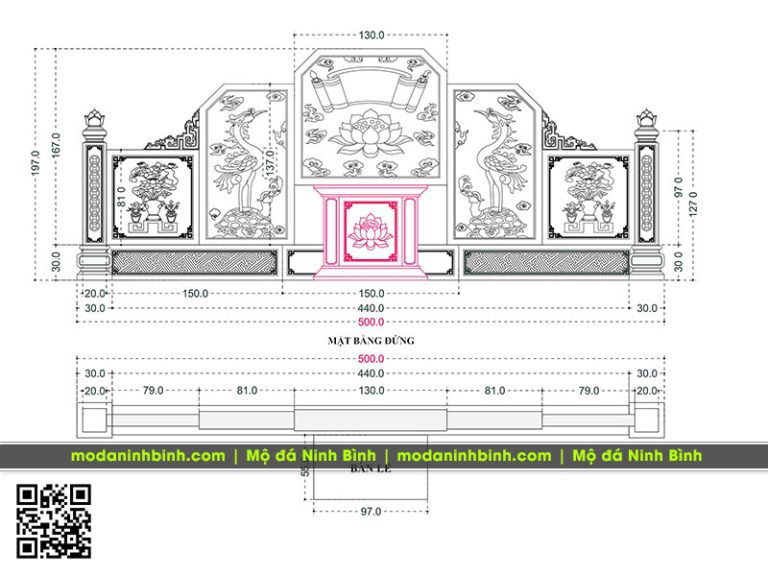 Chi tiết bản vẽ thiết kế Bình phong đá 5m (Mẫu bình phong 5m) cho khu lăng mộ