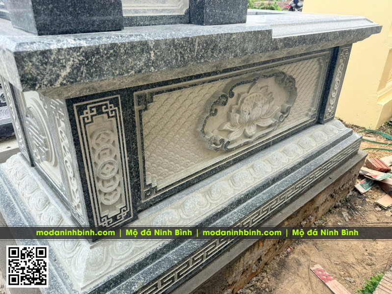 Lưu ý đặt Mộ đá 1 mái cho phần mộ của Ông Bà, Cha Mẹ - Mẫu Mộ 1 mái vòm đá granite xanh Bình Định 5 Hoa văn Mộ 1 mái đá granite xanh Bình Định