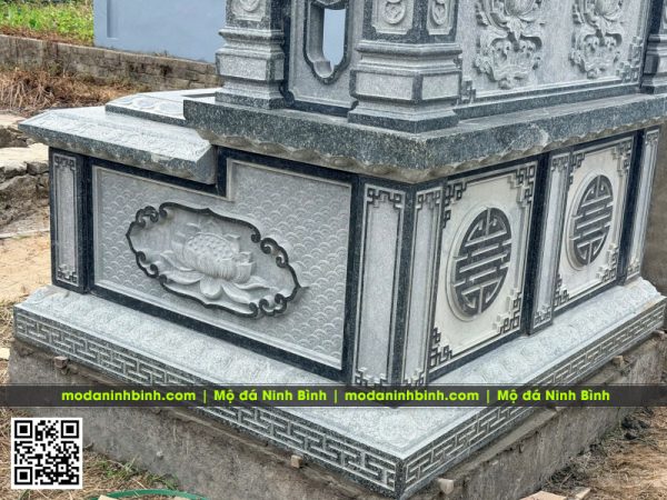 Mẫu Mộ đá đôi 1 mái bằng đá granite xanh Bình Định, sự lựa chọn bền vững cho phần mộ của ông bà, cha mẹ 8 Hoa van Mo da doi mang y nghia sau sac