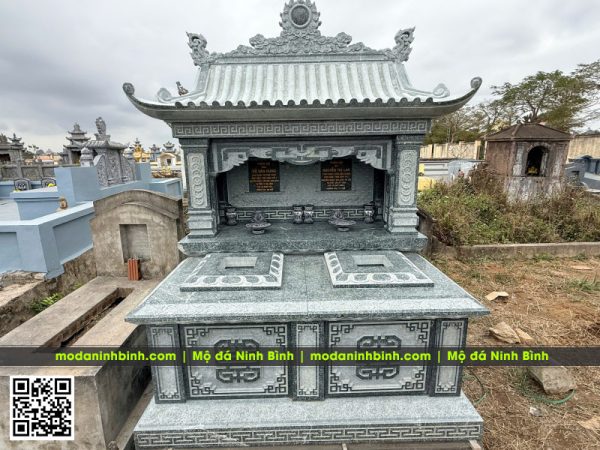 Mẫu Mộ đá đôi 1 mái bằng đá granite xanh Bình Định, sự lựa chọn bền vững cho phần mộ của ông bà, cha mẹ 5 Mau Mo da 1 mai granite xanh Binh Dinh chat luong