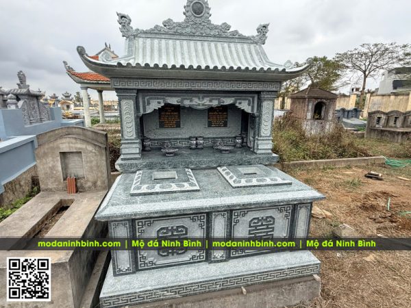 Mẫu Mộ đá đôi 1 mái bằng đá granite xanh Bình Định, sự lựa chọn bền vững cho phần mộ của ông bà, cha mẹ 7 Mau Mo da doi 1 mai dep