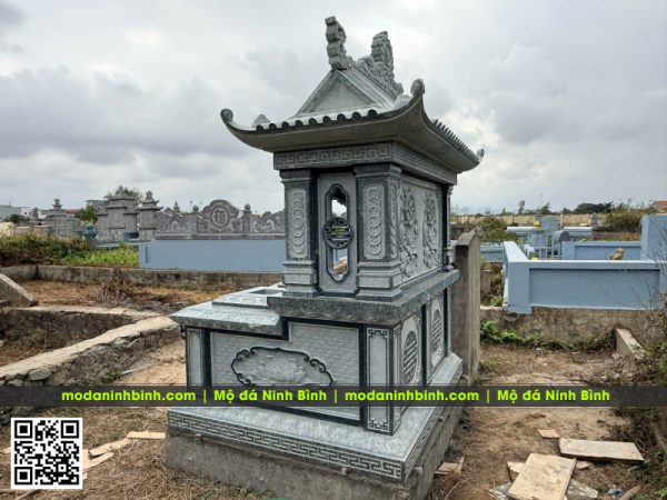 Mẫu Mộ đá đôi 1 mái bằng đá granite xanh Bình Định, sự lựa chọn bền vững cho phần mộ của ông bà, cha mẹ 10 Mo da doi 1 mai dep Mo doi granite xanh Binh Dinh