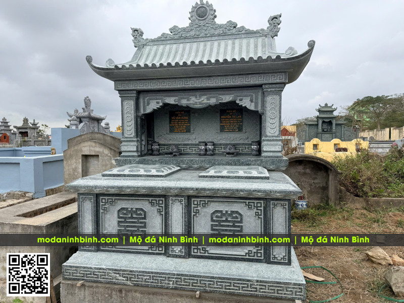 Mẫu Mộ đá đôi 1 mái bằng đá granite xanh Bình Định, sự lựa chọn bền vững cho phần mộ của ông bà, cha mẹ 38 Mộ đôi đẹp, chuẩn phong thủy, sự lựa chọn an tâm cho nơi an nghỉ của Bố Mẹ gia chủ. #modadoi.