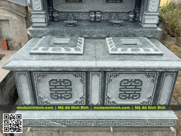 Mẫu Mộ đá đôi 1 mái bằng đá granite xanh Bình Định, sự lựa chọn bền vững cho phần mộ của ông bà, cha mẹ 6 Mo granite xanh Binh Dinh