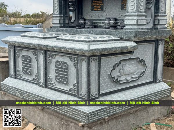 Mẫu Mộ đá đôi 1 mái bằng đá granite xanh Bình Định, sự lựa chọn bền vững cho phần mộ của ông bà, cha mẹ 11 Thiet ke Mo doi cao cap dien hinh tai Mo da Ninh Binh