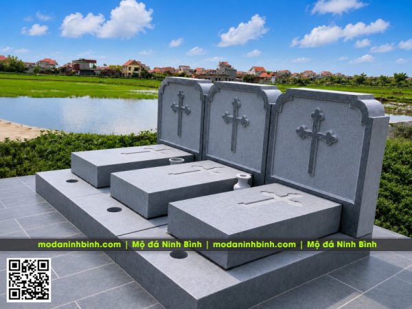 Mẫu Mộ công giáo đơn giản - đá xanh Thanh Hóa nguyên khối