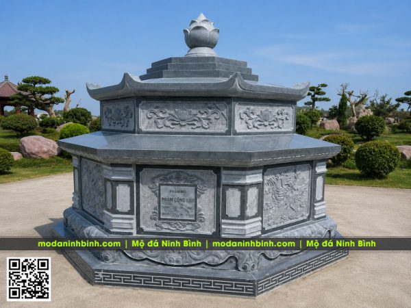 Mẫu Mộ đá bát giác 2 mái - Xây Mộ tổ bát giác đẹp