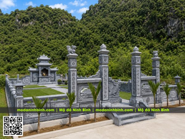 Mẫu Cổng đá 4 cột trụ đá cho khu Lăng Mộ đá gia tộc phổ biến hiện nay