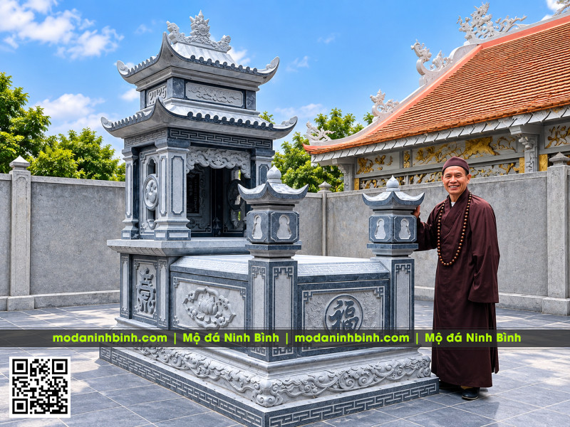 Mẫu Mộ đá 2 mái cho Hòa Thượng tại Chùa (mộ đá phật giáo) 4 Mẫu Mộ đá 2 mái cho Hòa Thượng tại Chùa (mộ đá phật giáo)
